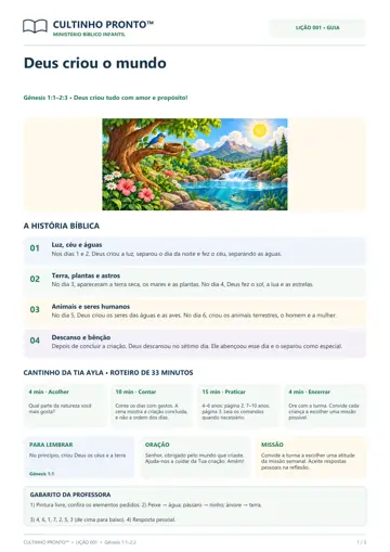 Página corrigida do guia do professor da lição Deus criou o mundo